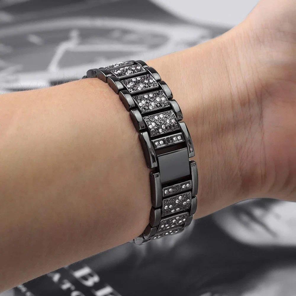 Luxury Stainless Steel Band For Redmi Watch 6 5 4 Diamond Strap For Xiaomi Mi Band 8Pro 9Pro Wristband Women Bling Bracelet Band