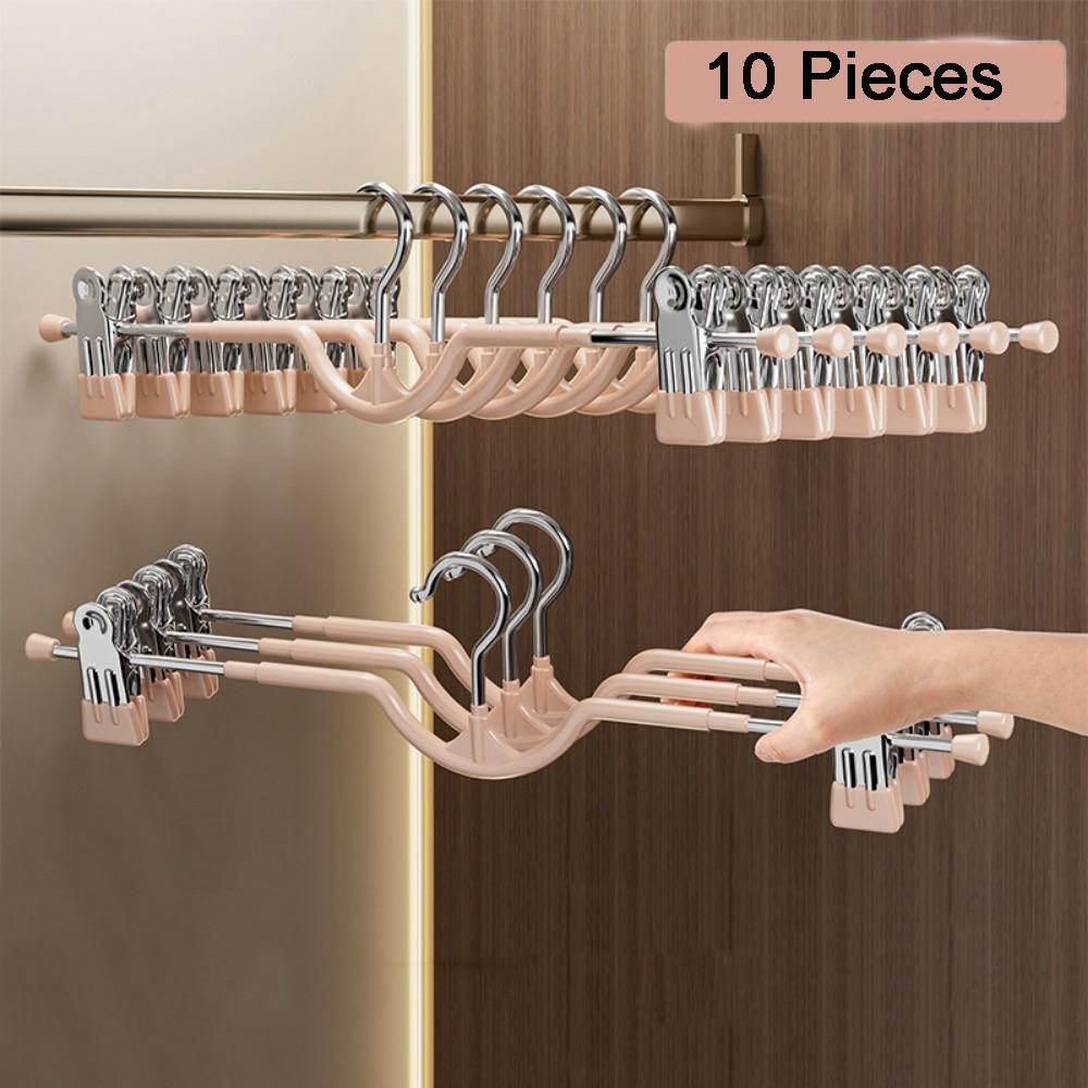 10PCS Stainless Steel Short Neck Trouser Clip Non-slip PVC Dipped Adjustable Trouser Hanger Traceless Windproof Pants Hangers