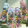 1PC School Theme Doodle Print 750ml Color Plastic Sports Water Bottle Leakproof Flip Straw Lid Suitable for Sports Office Home Use