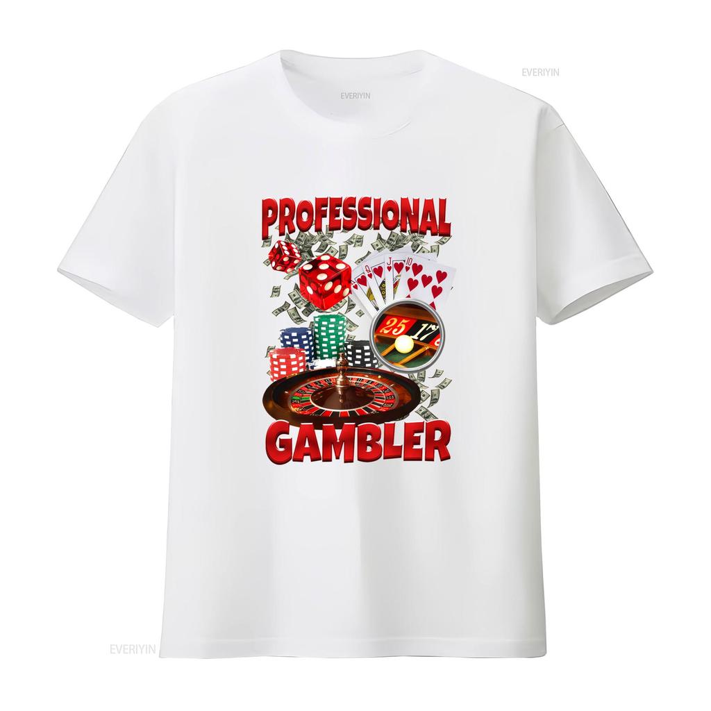 Professional Gambler T Shirt Funny Casino Themed Design Poker Dice Chips Playing Cards For Friend vintage Slightly