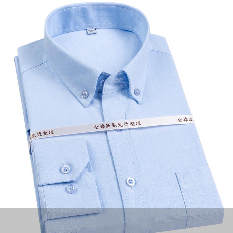 Pure Cotton Oxford Solid Long Sleeve Business Casual Shirt for Men Formal Office Work Wear Comfortable Breathable Regular Fit Daily Tops