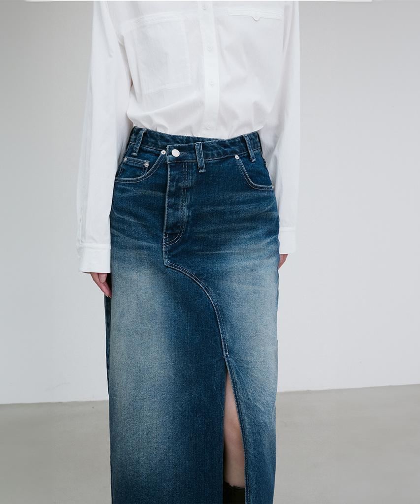 Rie Asymmetric Detail Denim Skirt