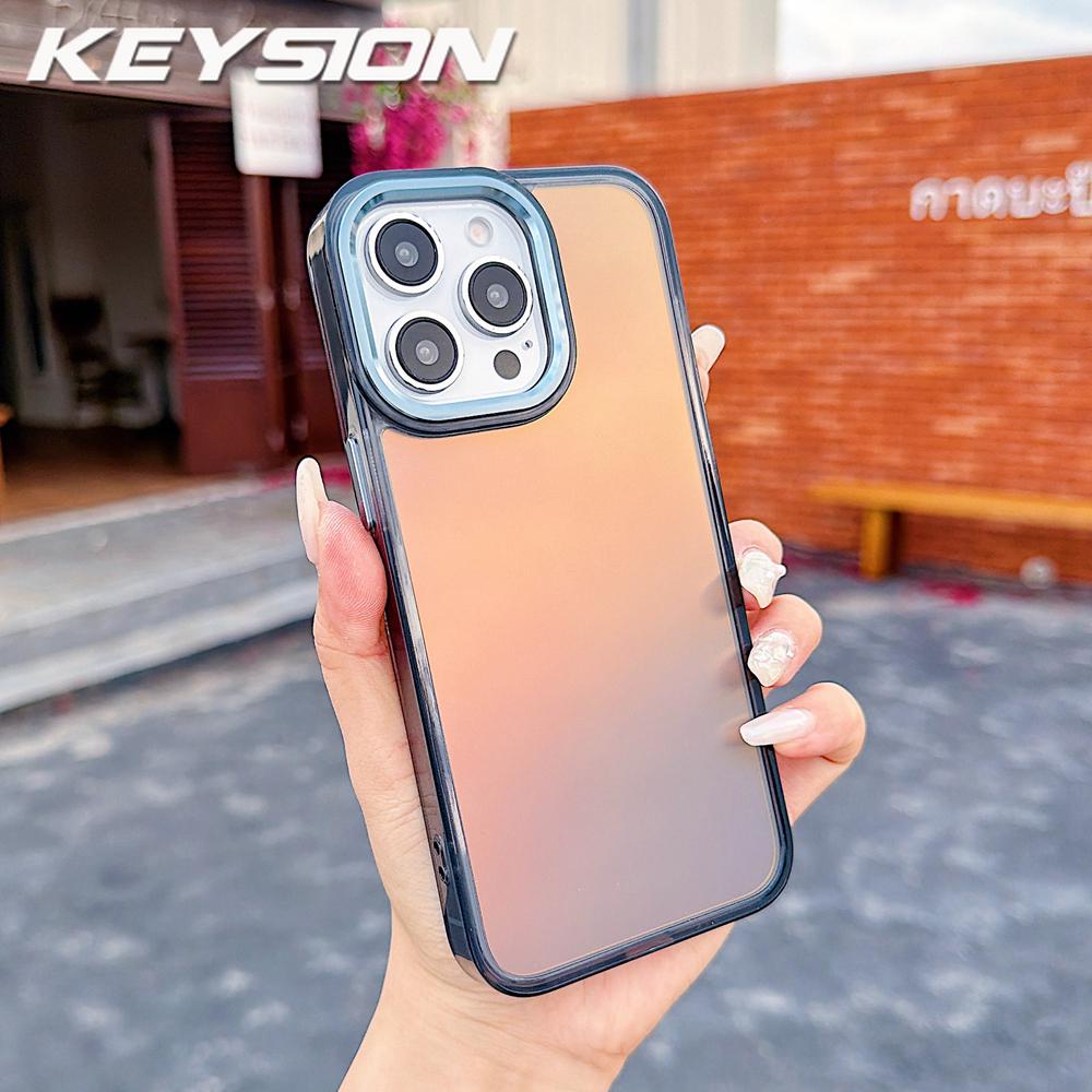 KEYSION Fashion Laser Gradient Colorful Phone Case for iPhone 14 15 Pro Max Soft TPU+PC Shockproof Back Cover for iPhone 14 15 Plus