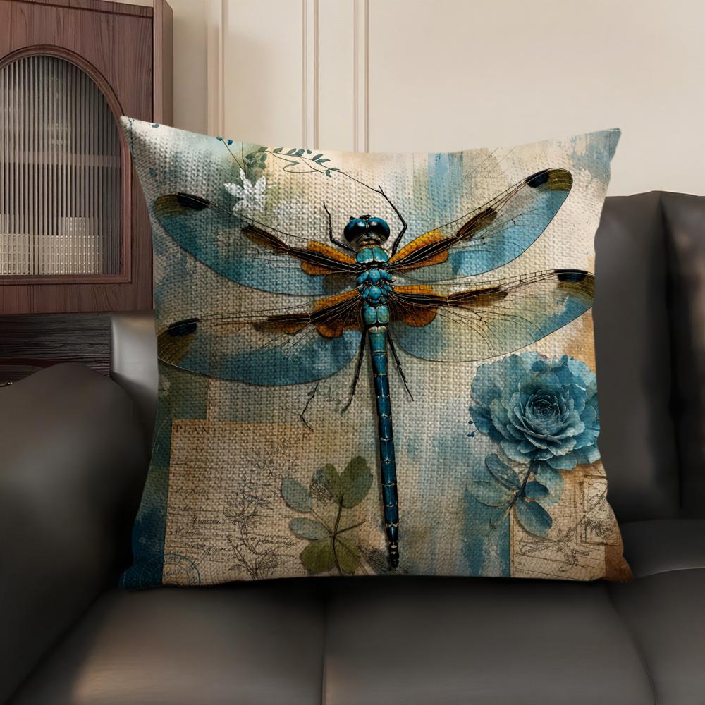 Federa Cuscino Arte Libellula Tessuto Lino Biologico Stampa Double Face Divano Traspirante Decorazione Casa Regalo Federa