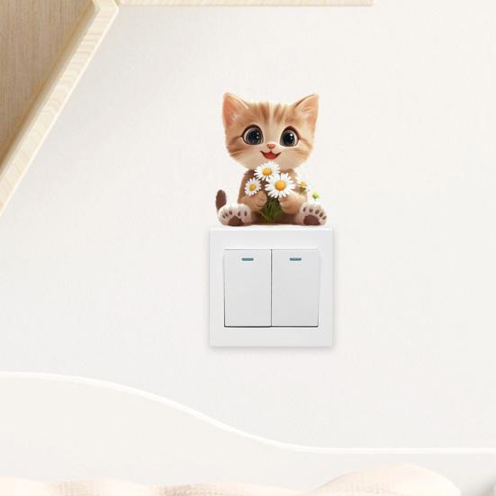 Abnehmbarer Schalteraufkleber Niedliche Cartoon-Katze Blume Lichtschalter-Aufkleber DIY