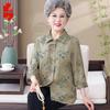 Elderly Women's Summer Floral Print 3/4 Sleeve Lapel Shirt