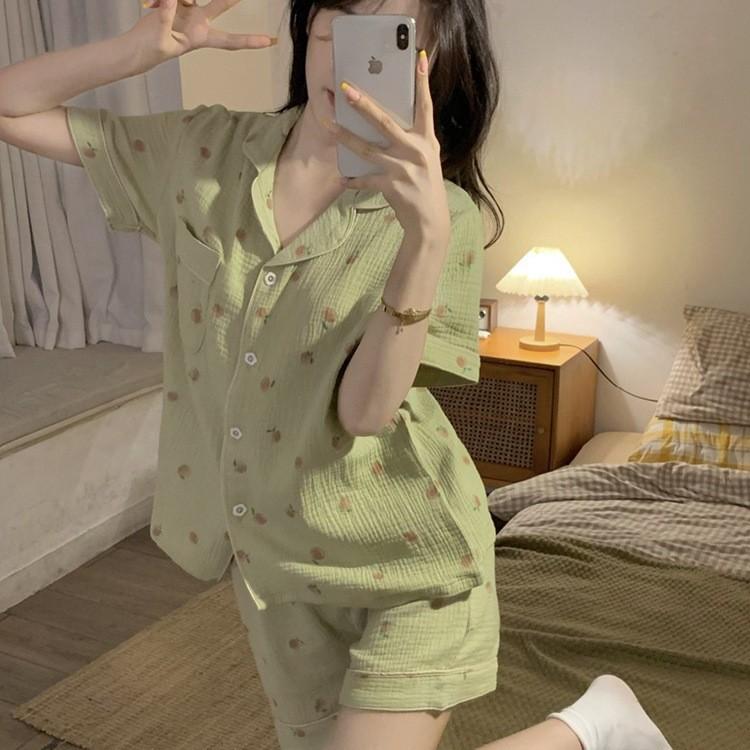 Milk Silk Pajama Set For Women With Ruffle Doll Collar Short Sleeves Breathable Sleeping Loungewear