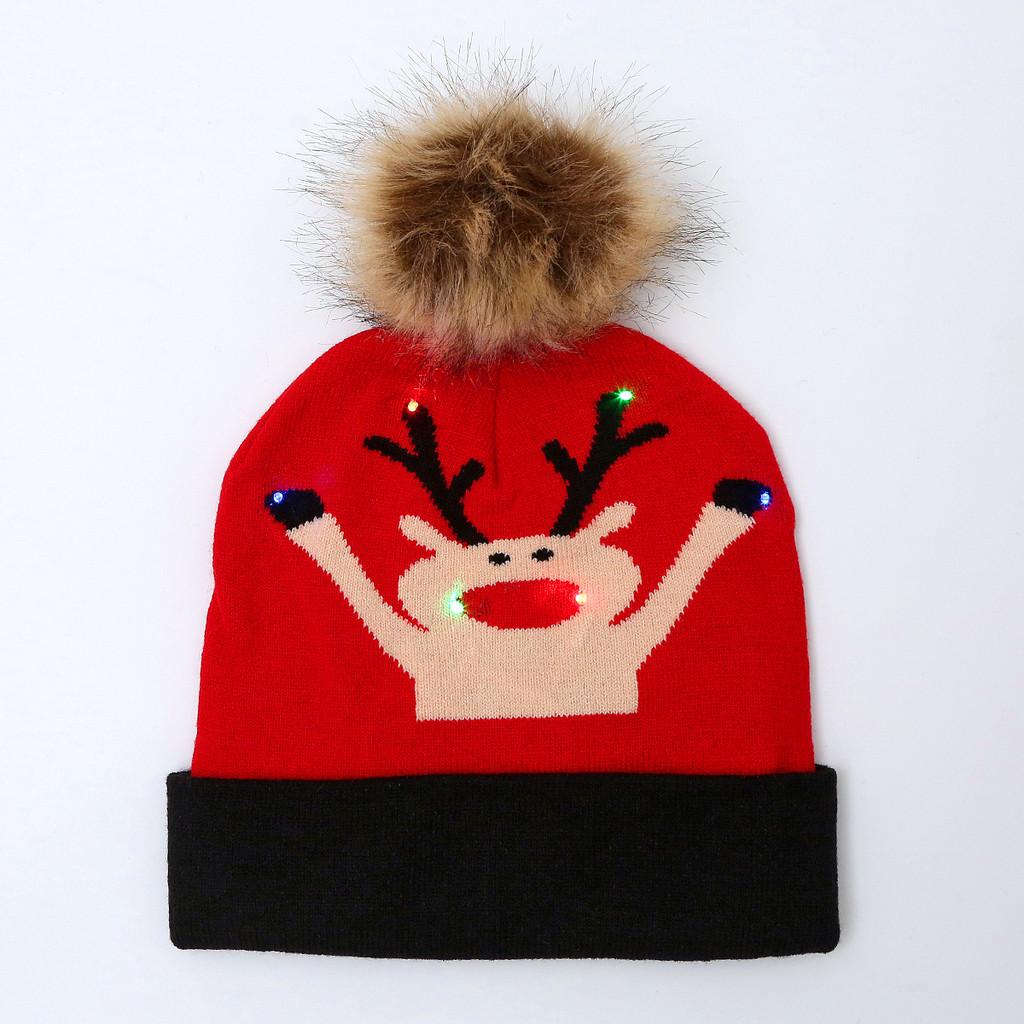 Cozy Acrylic Knitted Christmas Beanie Hat With Led Lights For Winter Fashion