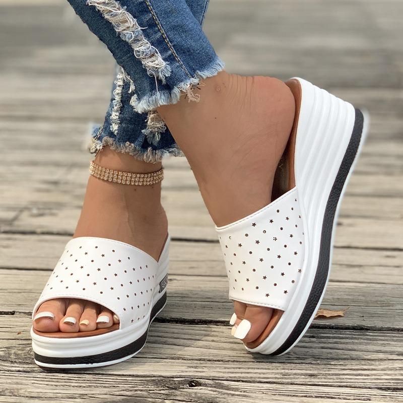 Womens Plus Size Peep Toe Wedge Fashion Casual One Band Sandals