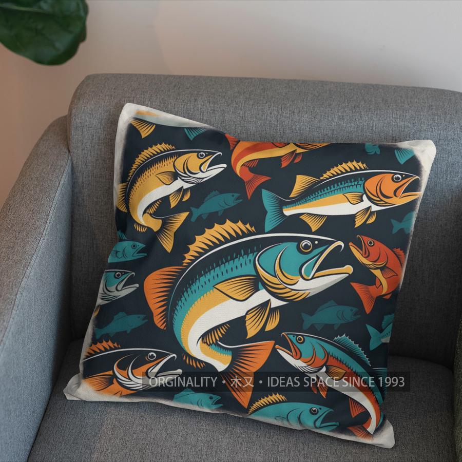 2D Colorful Fish Pattern Decorative Pillow Cover Pattern Cushion Cover Suitable For Sofa Bedroom Car Pillow Cover