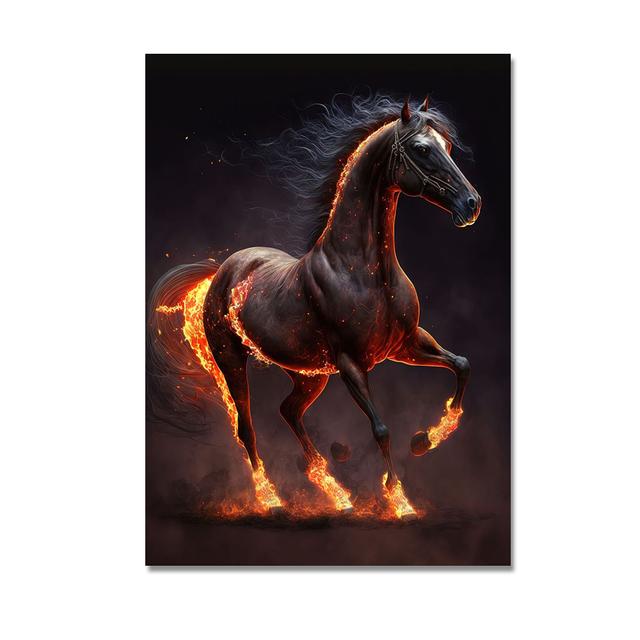Abstraktné beh na koňoch a oheň Olejomaľba Moderné obrázky zvierat Plagáty a grafiky Home Living Room Wall Art