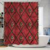 Luxury Bath Curtain with Vintage Metal Embossing Red Waterproof Shower Curtain for Home Decor (180x180cm)