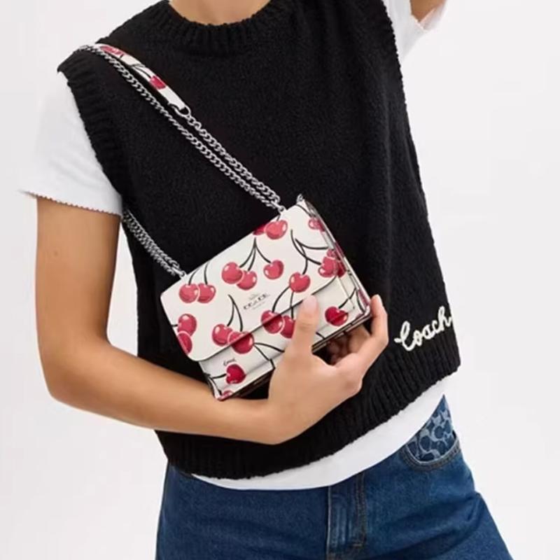 Coach Cherry Print Leather Chain Shoulder Bag Small Women Shoulder Bag White CY717-SVCAH