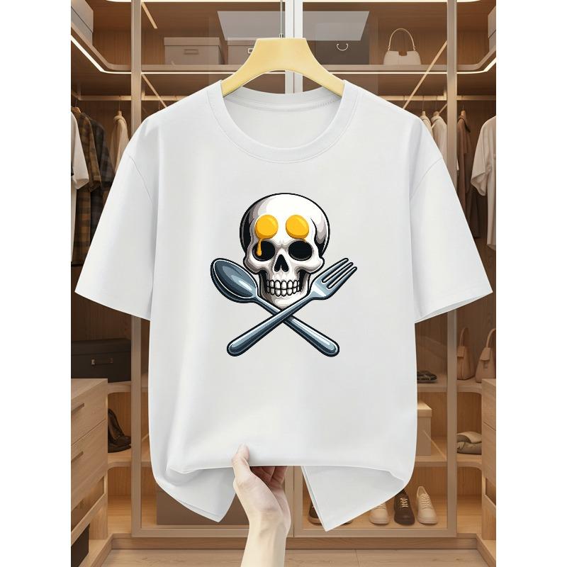 Men'S T-Shirts Creative Skull And Cutlery Print Round Neck Short Sleeve Tee Comfortable Casual Short-Sleeved T-Shirt for Summer