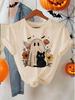 Halloween Cartoon Graphic Tops Tees Cute Floral Ghost Pattern Fit Round Neck Short Sleeve T-Shirt for Women Casual Clothing