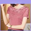 Summer Lace Trim Short Sleeve T Shirt With Embroidered Details For Elegant Women