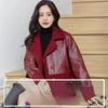 Leder Damen Plus Samt Verdickt Herbst- und Winterkleidung Locker Winter Westernstil Kurze Damenlederjacke beidseitig
