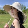 Chapeau de soleil d'été pour l'extérieur avec trou pour queue de cheval Chapeau pour femmes Mode style coréen Grand bord Visage Petit Châle Chapeau de pêcheur