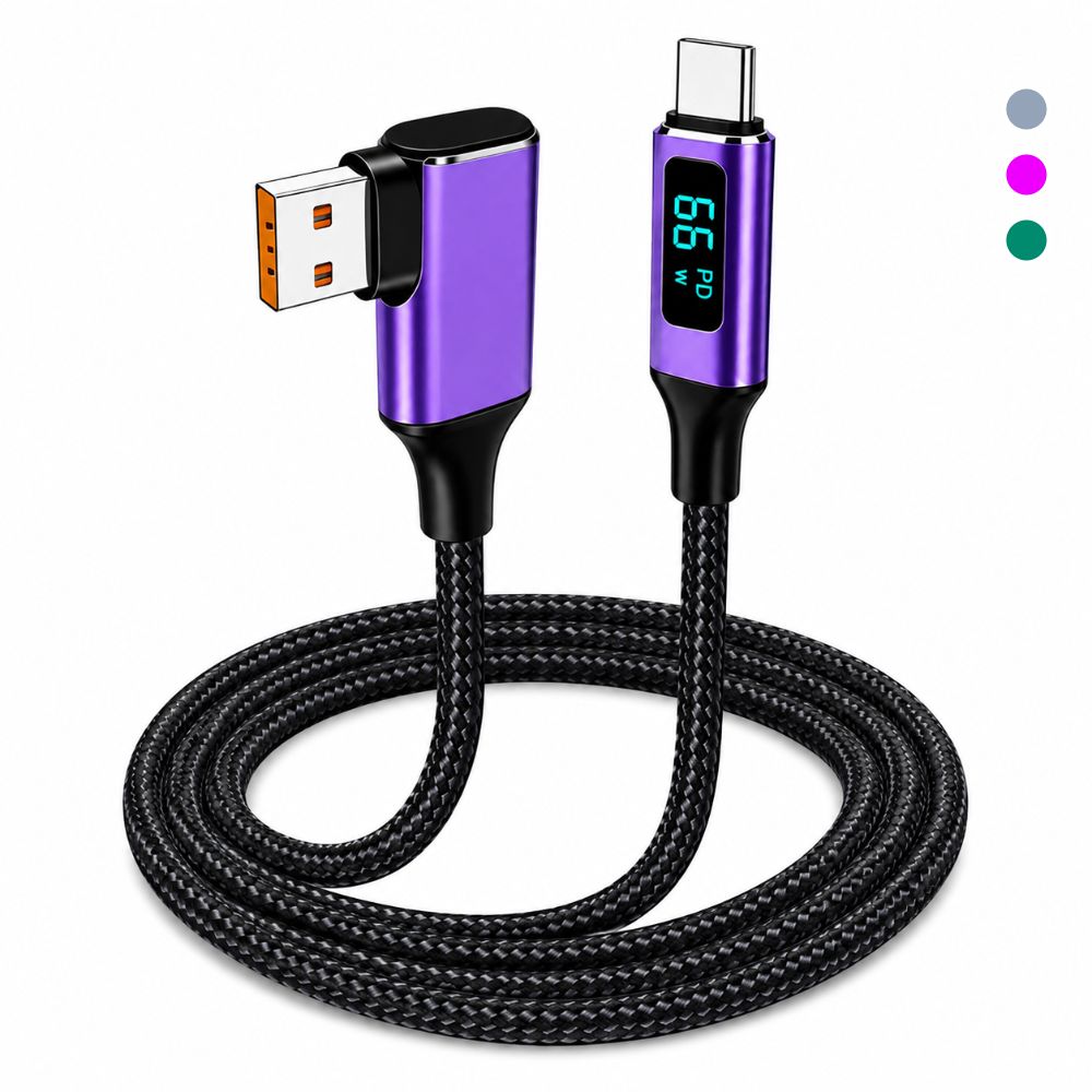 Real-Time Display USB-A to USB-C Cable 66W Fast Charging Digital Display Cable Tablet Charging