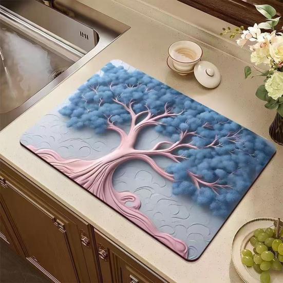 Floral Dish Drying Mat Absorbent Kitchen Drying Mat Reusable Washable Dish Drying Pad Non-slip Dish Rack Mats for Kitchen Counter