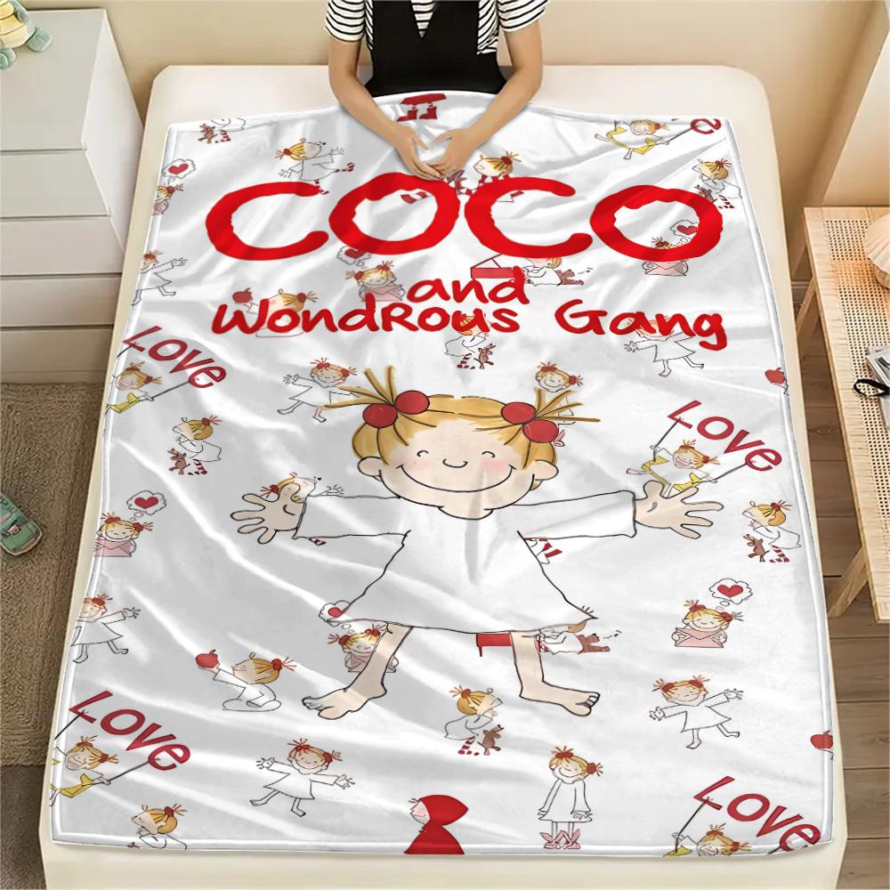 1 STKS Coco-chan Print Flanellen Deken, Hoge Kwaliteit Alle Seizoenen, Woondecoratie, Warmte en Comfort, Perfect voor Kerstcadeaus