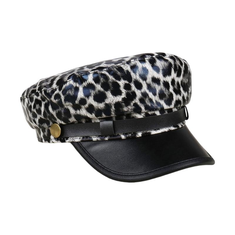 Flat Cap PU Leather Leopard Print Sun Breathable For Outdoor Use Riding Fashion Seamless Construction