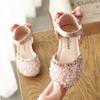 Mädchen Süße Prinzessin Schuhe 2024 Sommer Neu Kristall Weiche Sohle Halbsandalen mit Rückenknoten Kinder Lederschuhe für Party Hochzeit