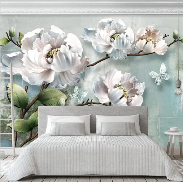 Size 3d Wallpaper Stereoscopic Embossed Flower Mural Living Room Bedroom Tv Background Wall Paper Home Decor