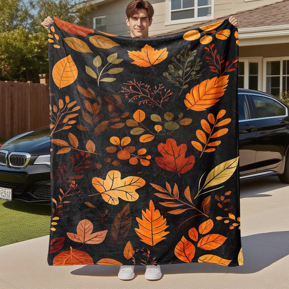 1PC Autumn LeavesOutdoor Flannel Blanket - Soft Plush Decor for Picnics, camping, Bedroom, Playroom, Office, or Lunch Break 1362A