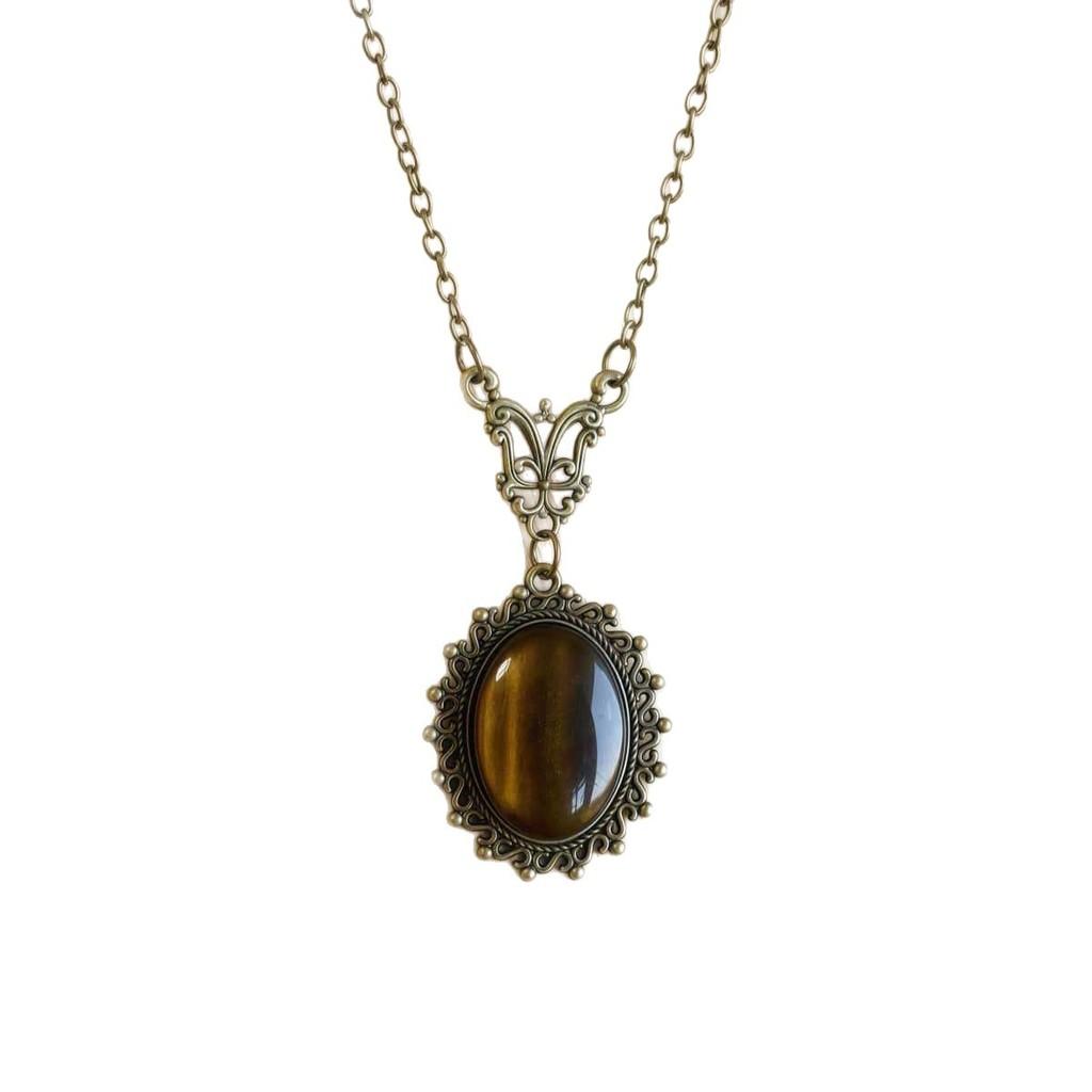 Gothic Yellow Resin Charm Bronze Necklace With Geometric Pendant For Men And Women