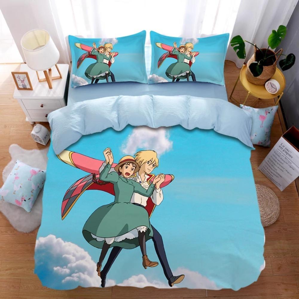 Comic Hayao Miyazaki,Microfibre Bedding Sets, Children's Bed Linen with Zip Room Decor Duvet Cover for Teenagers Adult 3-Piece