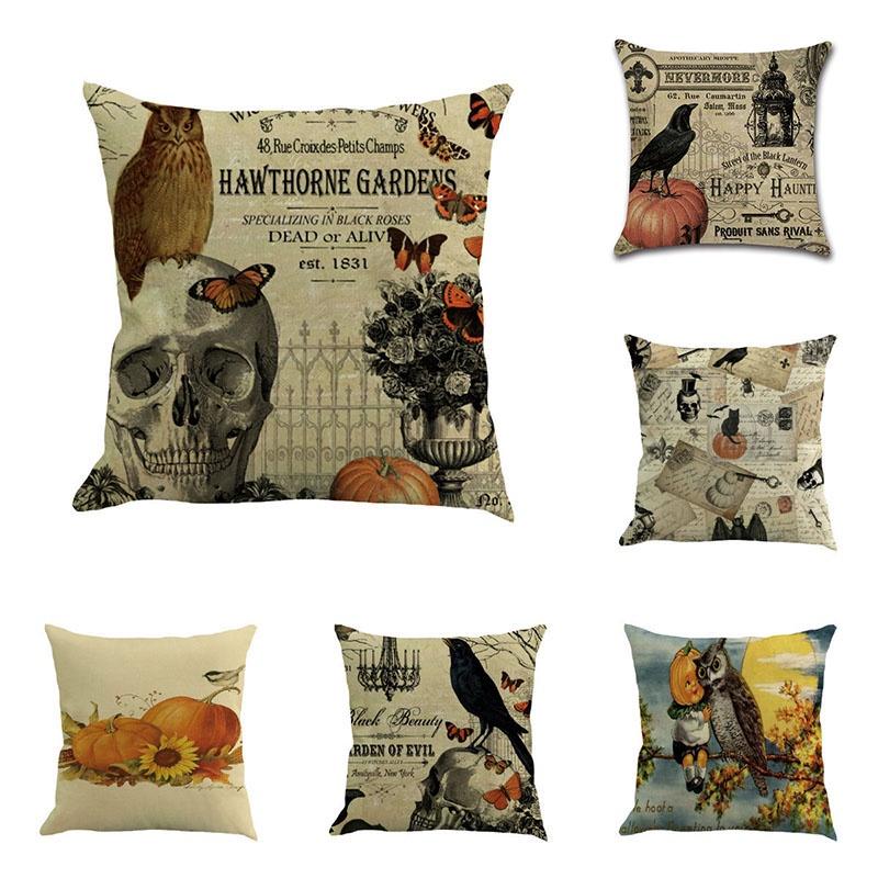 Luxurious Cotton Linen Halloween Pillow Cases With Pumpkin Pattern And Invisible Zipper