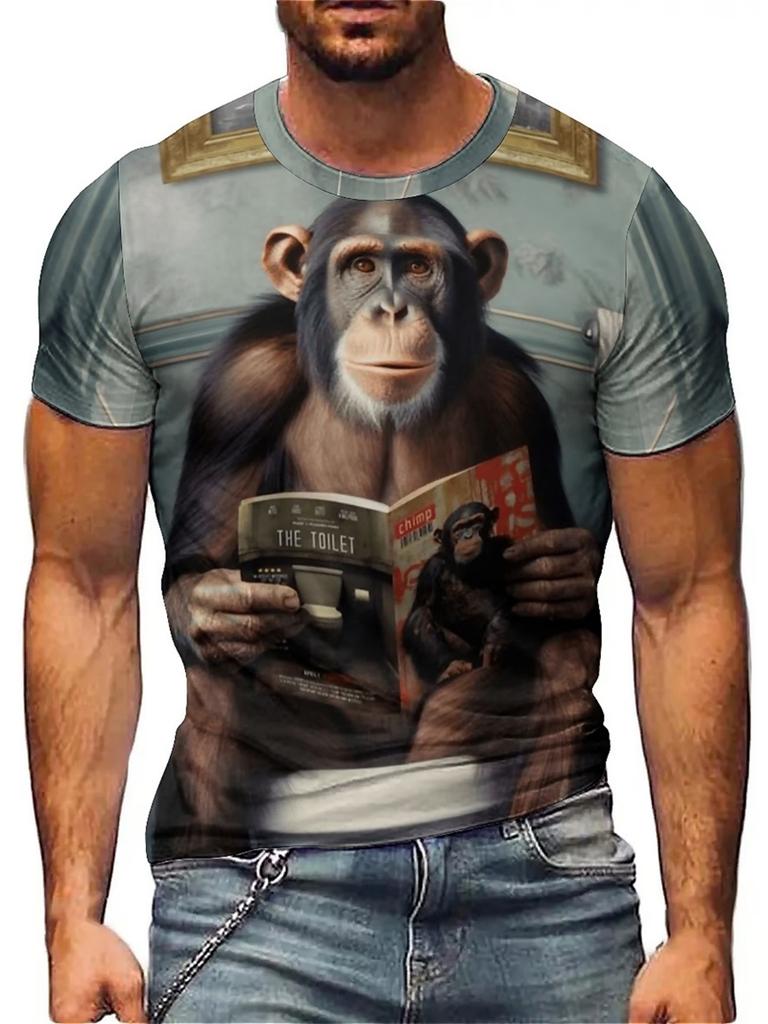 Funny Monkey Graphic T Shirt For Men Clothing 3D Cartoon Gorilla Orangutan Printed T-Shirt Unisex Short Sleeve Unisex Tops Tees