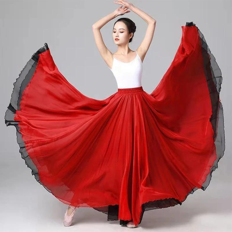 Klassieke Dansrok 720 Graden Dubbele Laag Tencel Vloeiende Grote Rok Trainingskleding Performance Kleding Gaasrok
