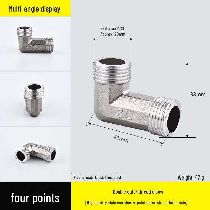Four-Way Stainless Steel Inner and Outer Thread Elbow Reducer for Water Pipes