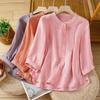 Retro Cotton and Linen Embroidered Shirt Women's Summer Western Style Thin Linen Small Shirt Three-quarter Sleeve Top