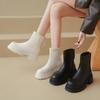Women White Boots New Fashion Mid Top Boots with Cotton Insulation Chelsea Zipper Botas Mujer Shoes Sport Thick Soled Flat Boots