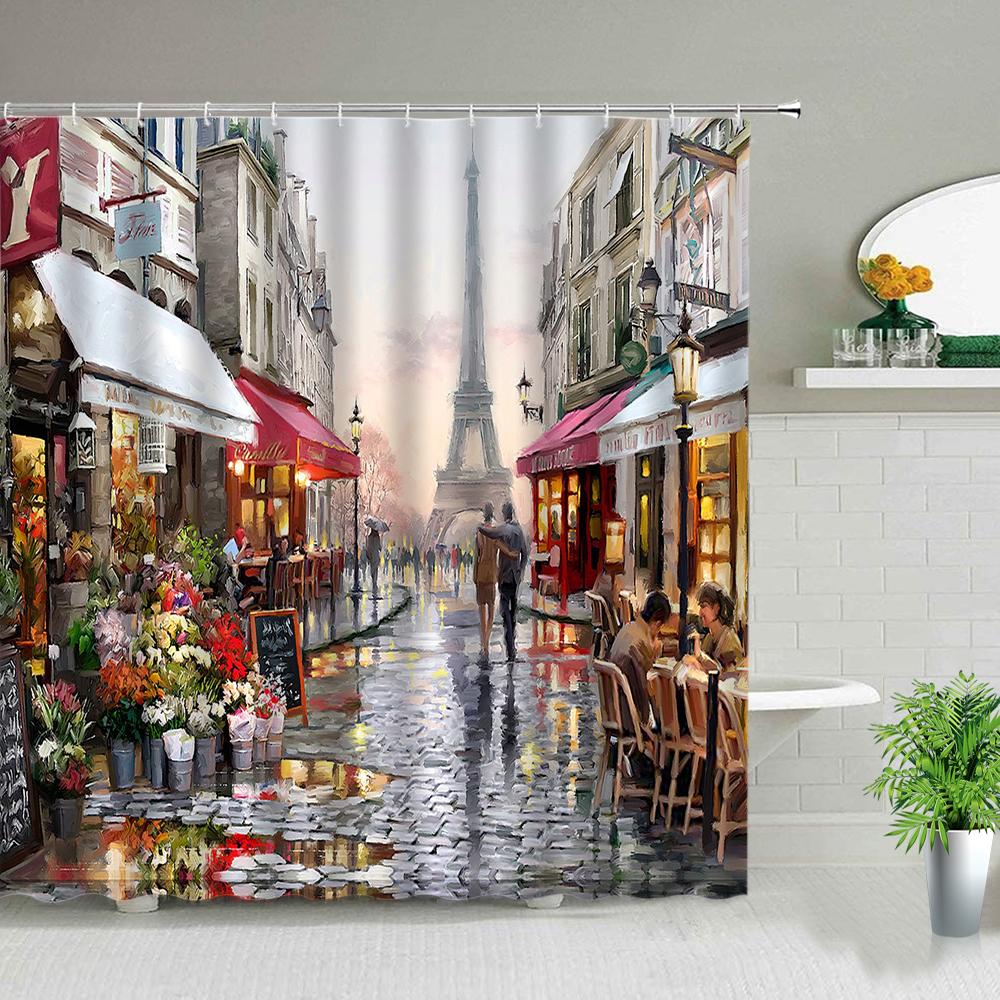 Forest Landscape Shower Curtains Green Tropical Plant Palm Tree Flower Leaves Garden Natural Scenery Bathroom Decor Bath Curtain
