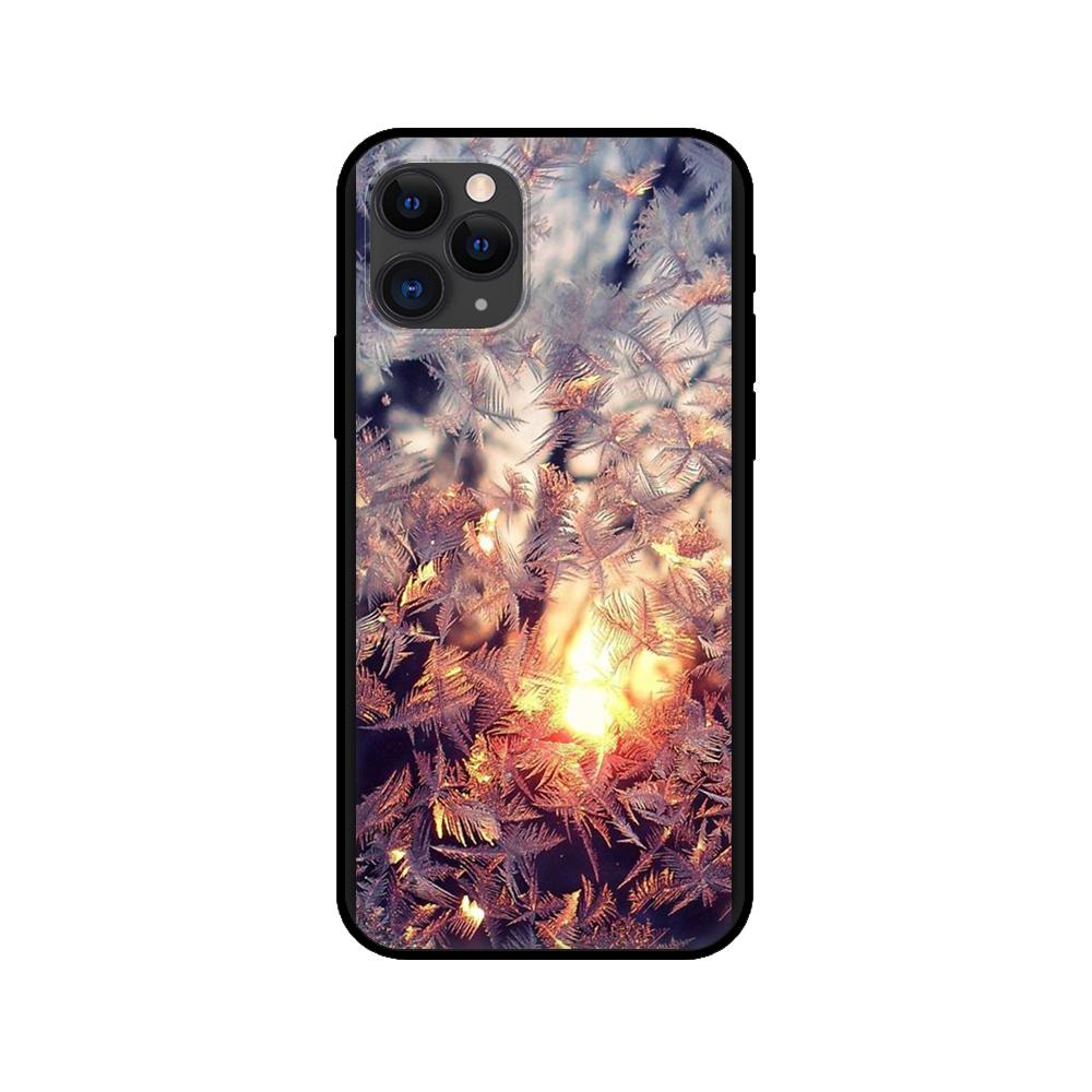 Fekete TPU tok iPhone 5 5s SE 2020 6 6s 7 8 Plus X 10 XR XS 11 12 mini Pro Max készülékekhez, hátlap, Téli táj, Fény, Hó