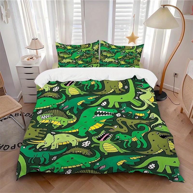 3Pcs Dinosaur Pattern Printed Bedding Set, Breathable And Soft, Machine Washable, Christmas Gift, Suitable for Bedroom Decoration, 15196