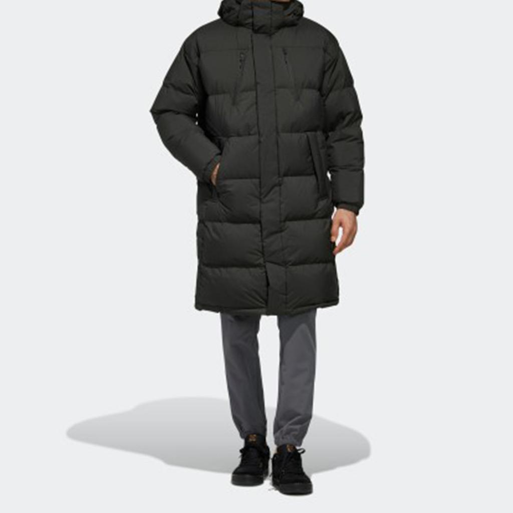 adidas Puffy Long Down Hooded Mid-Length Outdoor Sports Down Jacket Men Outerwear Deep-Earth-Brown EH4007