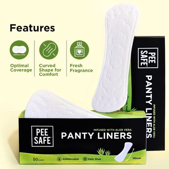 PEESAFE Aloe Vera Panty Liners (Pack of 50 Liners) | Curvy Design For Extra Comfort | Cottony-Soft Surface With 185mm Wide Optimal Coverage