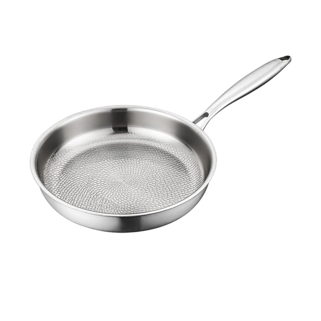 Poêle à frire 20 cm Acier Inoxydable Texture Martelée Surface Antiadhésive Sans Couvercle Convient à Divers Modes de Cuisson Poignée Durable