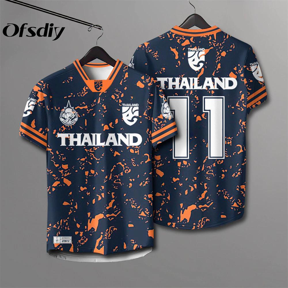 Thailand FOOTBALL SOCCER NATION TEAM JERSEY SHIRT HOME FAN Print V Neck Unisex Men Women Quick Dry Short Sleeve Uniform Elephant Logo Sport