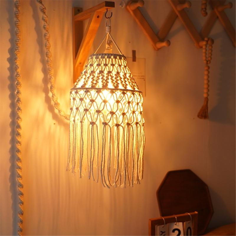 Elegant Woven Light Cover Cotton Rope Macrames Tassels Lampshade Bohemian Hanging Pendants for Nursery Bedroom Decors
