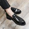Casual leather shoes high-end thick sole inner height increase glossy retro pointed British style hair stylist