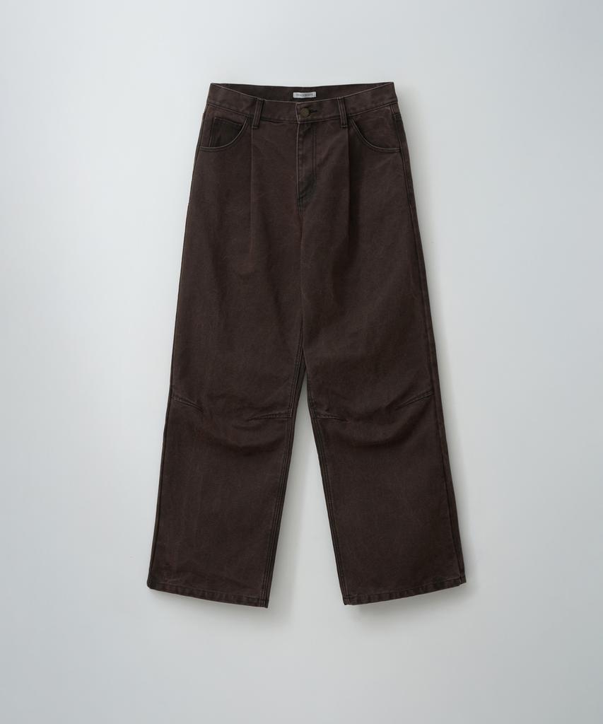DUSTYWHITE Brown Dirty Washed Oxford Wide Tuck Pants