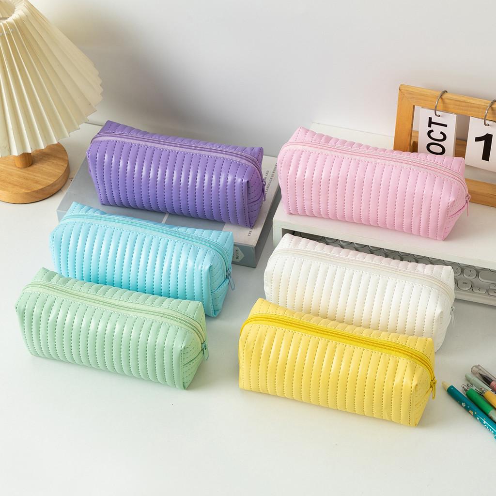 Leather Large Capacity Pencil Case With Simple Design For Students And Office Use