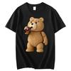 Herr Tryck Söt Nallebjörn Dricker Öl Poster T-shirt Sommar Oversized Herr Kortärmad Topp Dam Bomulls T-shirt Streetwea