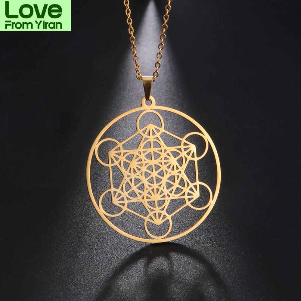 Nerezová ocel Andělské těsnění Archanděl Metatron Náhrdelníky Ženy Muži Geometrické Tajemství Kabbalistů Zahrada Šalamoun Šperky Geometrické Náhrdelníky